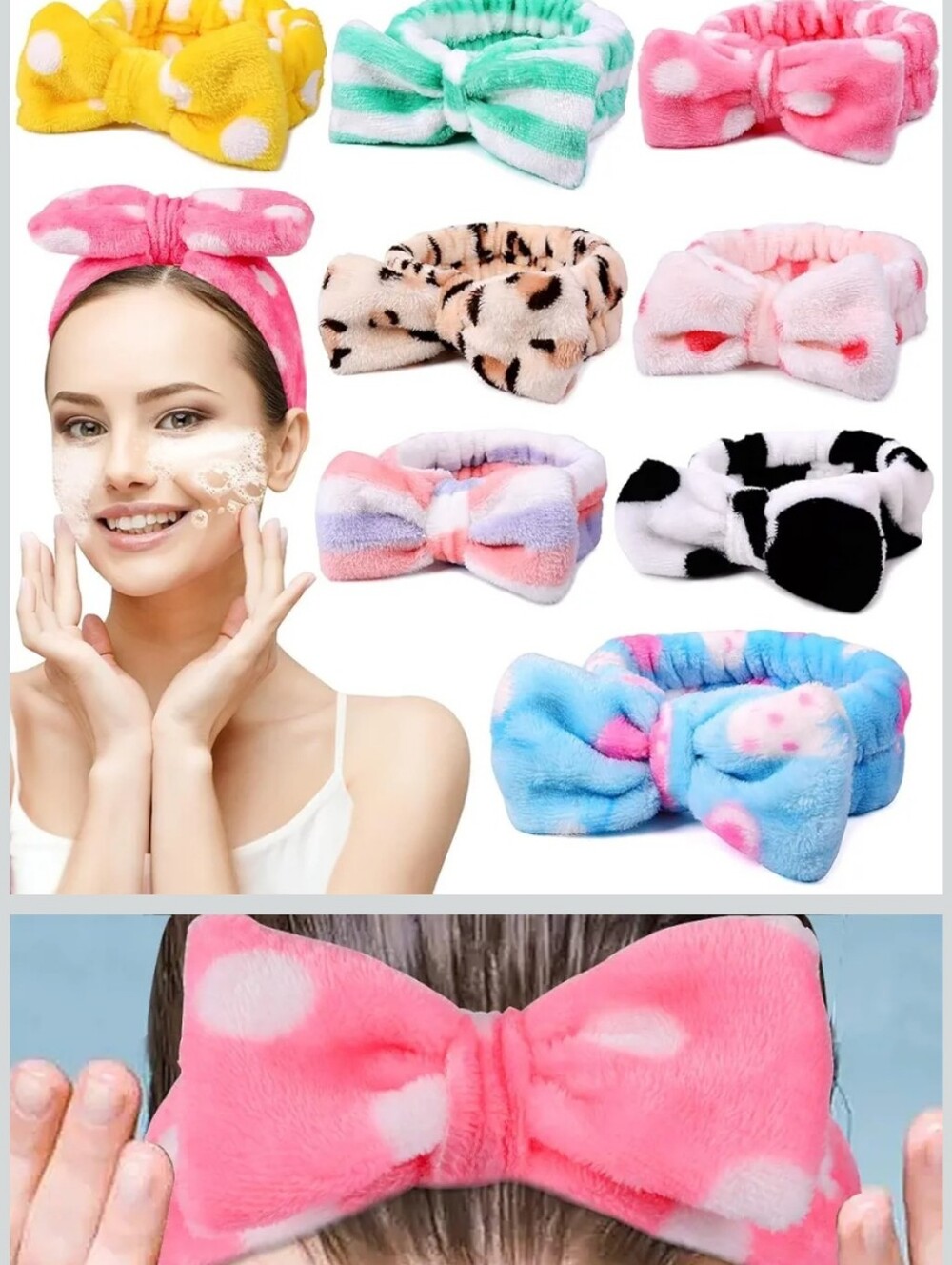 Plush Bow Headbands - 2 Random Colors In Pack